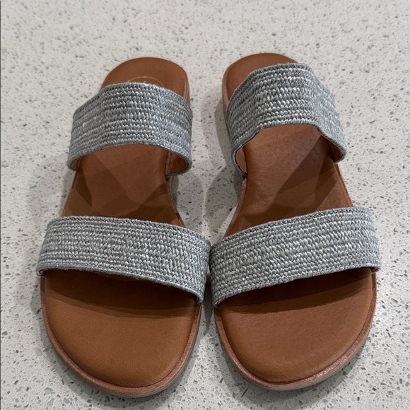 Andre Assous Shoes - Andre Assous Silver Braided Double-Strap Slide Sandals